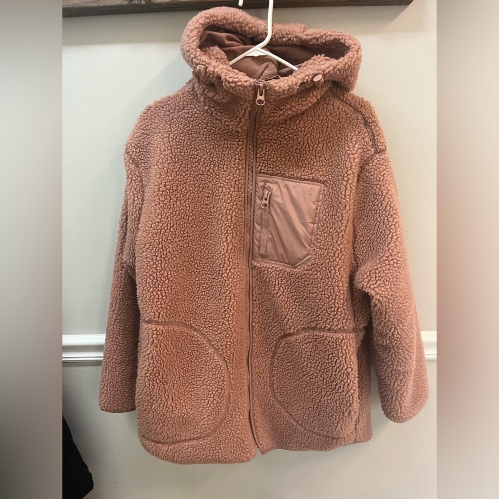 Rose colored oversized teddy bear jacket-HM